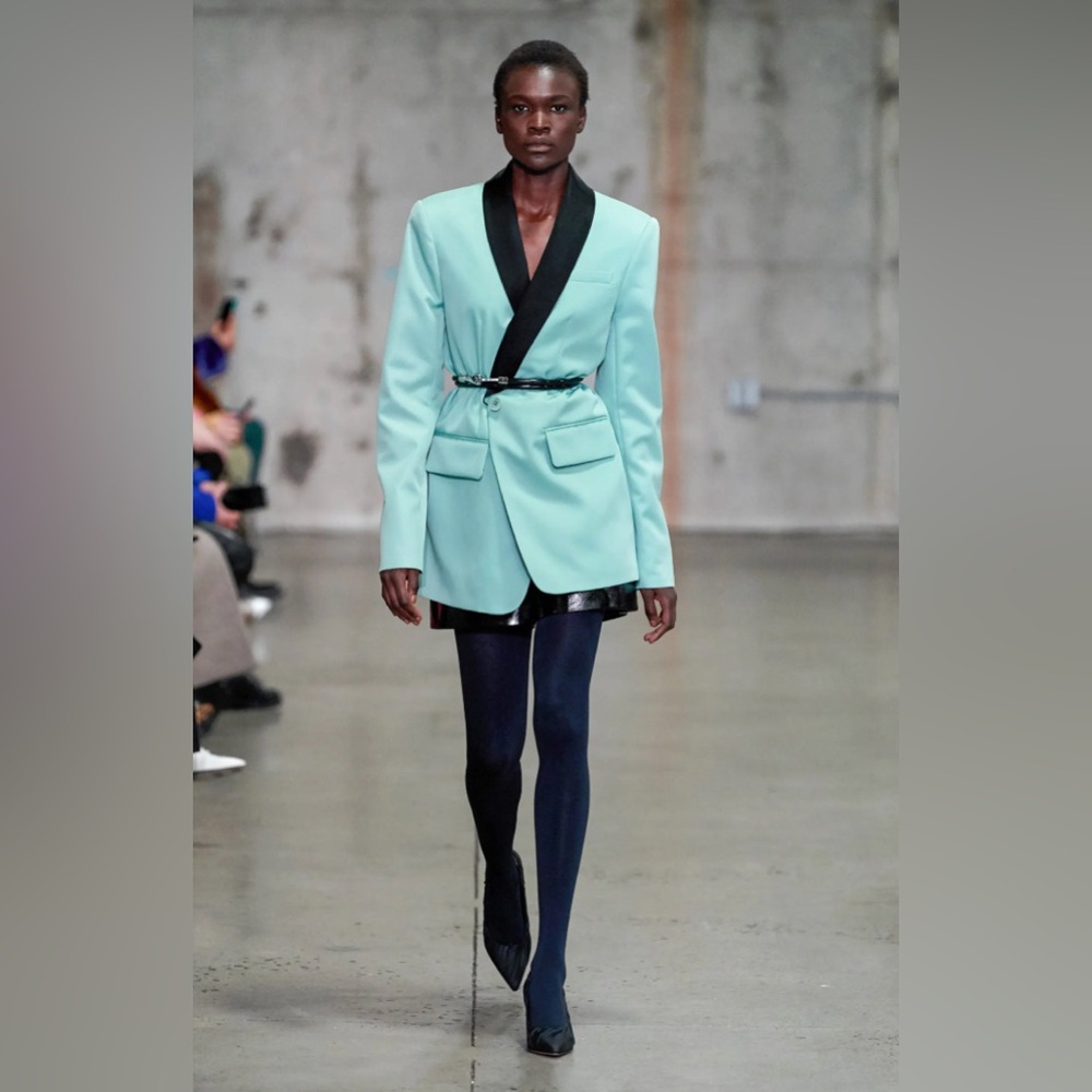 EUC Tibi Techy Twill Green Tuxedo Blazer with Black Lapel - Picture 1 of 7